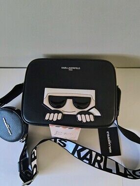 Karl Lagerfeld Black Crossbody Bag with Logo Strap